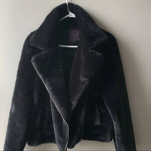 Amaryllis black fur asymmetrical zip jacket size  L